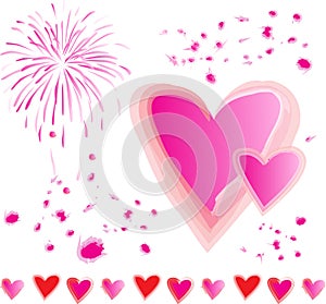 Pink Hearts Firecracker Splashes Vector