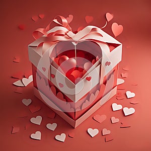 pink hearts floating above a romantic gift box - generated by ai