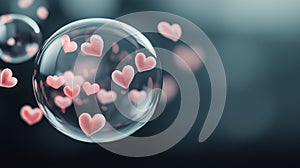 Pink hearts floating within delicate bubbles photo