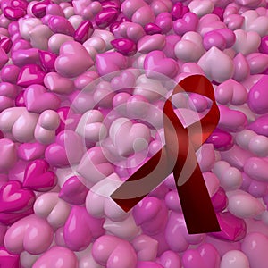 Pink hearts with hiv/aids bow