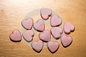 Pink hearts home made pills macro background fifty megapixels prints exstacy mdma