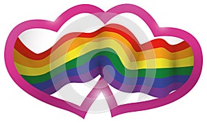 Pink hearts with rainbow flag inside it, Vector illustration