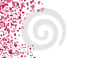 Pink hearts in a random order on pink background photo