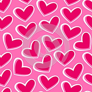 Pink hearts in a seamless pattern