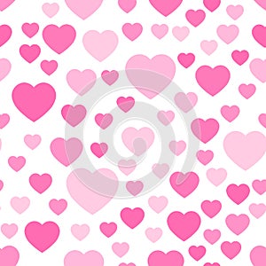 Pink hearts seamless pattern. Random scattered hearts background. Love or Valentine theme. Vector illustration