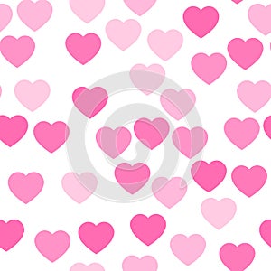 Pink hearts seamless pattern. Random scattered hearts background. Love or Valentine theme. Vector illustration