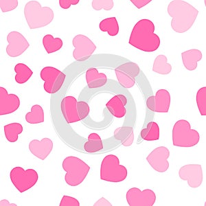 Pink hearts seamless pattern. Random scattered hearts background. Love or Valentine theme. Vector illustration