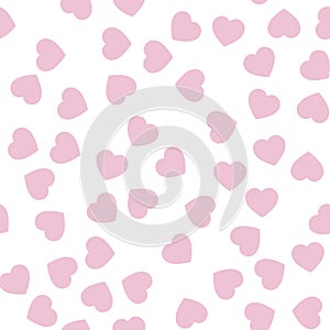 Pink hearts seamless pattern. Random scattered hearts background. Love or Valentine theme. Vector illustration