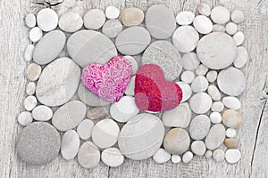 Pink Hearts On White Pebble