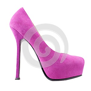 Pink high heeled shoes on white