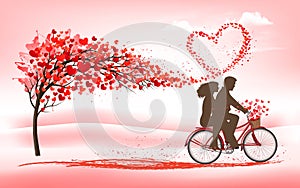 A Pink Holiday Valentine\'s Day background. Tree with heart-shaped leaves