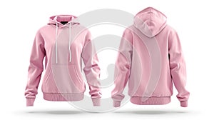 Pink hoodie, front and back view on a white background