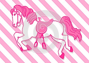 Pink horse illustration galloping with striped background