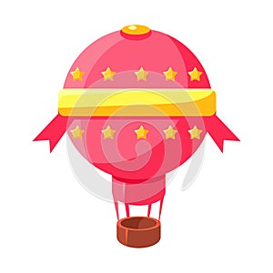 Pink Hot Air Baloon Aircraft, Fairy Tale Candy Land Fair Landscaping Element In Childish Colorful Design Isolated Object