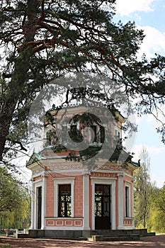 Pink house in dendrology park Sofiyivka Ukraine