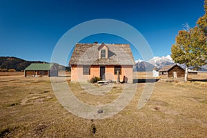 Pink House on the John Moulton ranch in Mormon Row Historic District in Grand Teton National Park, Wyoming