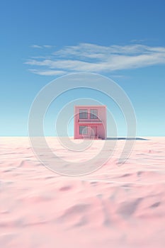 Pink house in snowy field