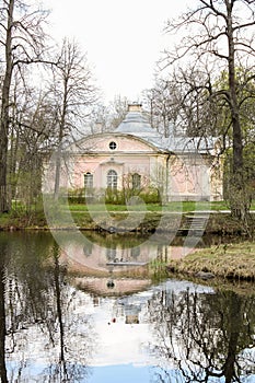 Pink house in the style of Russian classicism