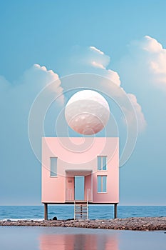 Pink house with white ball
