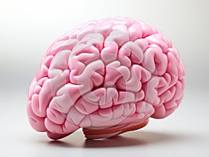 Pink human brain on white background in 3D