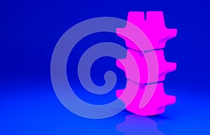 Pink Human spine icon isolated on blue background. Minimalism concept. 3d illustration 3D render