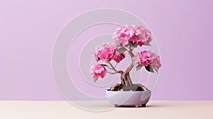 Pink Hydrangea Bonsai: Minimalistic Japanese Style Desktop Wallpaper