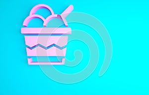 Pink Ice cream in the bowl icon isolated on blue background. Sweet symbol. Minimalism concept. 3d illustration 3D render