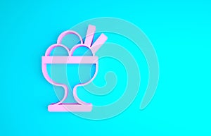 Pink Ice cream in the bowl icon isolated on blue background. Sweet symbol. Minimalism concept. 3d illustration 3D render