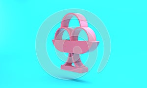 Pink Ice cream in the bowl icon isolated on turquoise blue background. Sweet symbol. Minimalism concept. 3D render