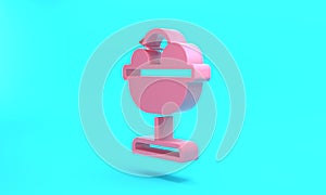 Pink Ice cream in the bowl icon isolated on turquoise blue background. Sweet symbol. Minimalism concept. 3D render
