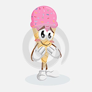 Pink Ice cream Logo mascot ashamed pose