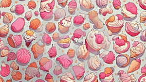 pink ice cream, seamless pattern illustration, random mess permutation photo