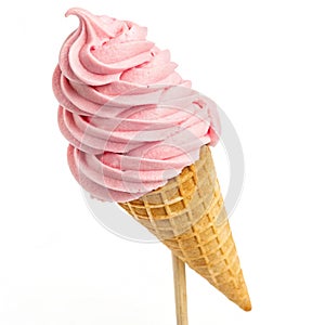 Pink ice cream on stick isolated photo
