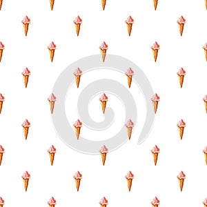 Pink ice cream in waffle cone pattern