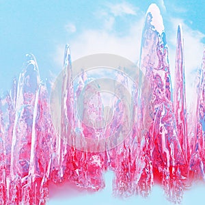 Pink ice Keabbo crystals. Midday on alien planet