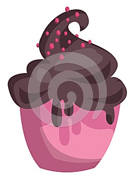 Pink icecream cup with choclate icecream and pink sprinkles on top vector illustration