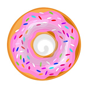 Pink icing donut, sweet confectionery for celebration