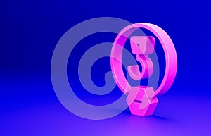 Pink Industrial hook icon isolated on blue background. Crane hook icon. Minimalism concept. 3D render illustration