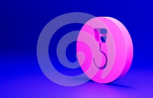 Pink Industrial hook icon isolated on blue background. Crane hook icon. Minimalism concept. 3D render illustration