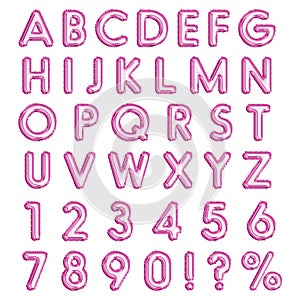 Pink inflatable balloons letters, numbers, exclamation, interrogative and percent sign