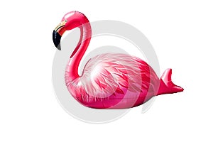 pink inflatable flamingo isolated on white background.