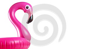 Pink inflatable flamingo for summer beach isolated on white background. Pool float party