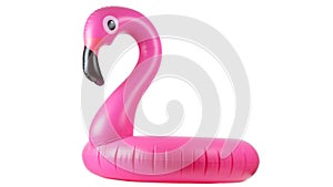 Pink inflatable flamingo for summer beach isolated on white background. Pool float party