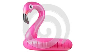 Pink inflatable flamingo for summer beach isolated on white background. Pool float party photo