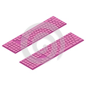 Pink isometric PC keyboards. Objects isolated. Pink wireless computer keyboard Isometric Vector Illustration