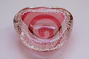 Pink italian handmade Murano bubbles glass ashtray