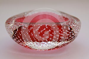 Pink italian handmade Murano bubbles glass ashtray