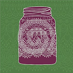 Pink jar with doodle lace
