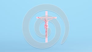 Pink Jesus Christ Crucifixion Cross Holy Faith Easter Icon King Of The Jews Kitsch Blue Background