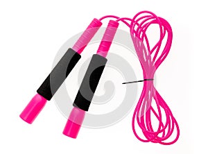 Pink jump rope or skipping rope isolated on white background.